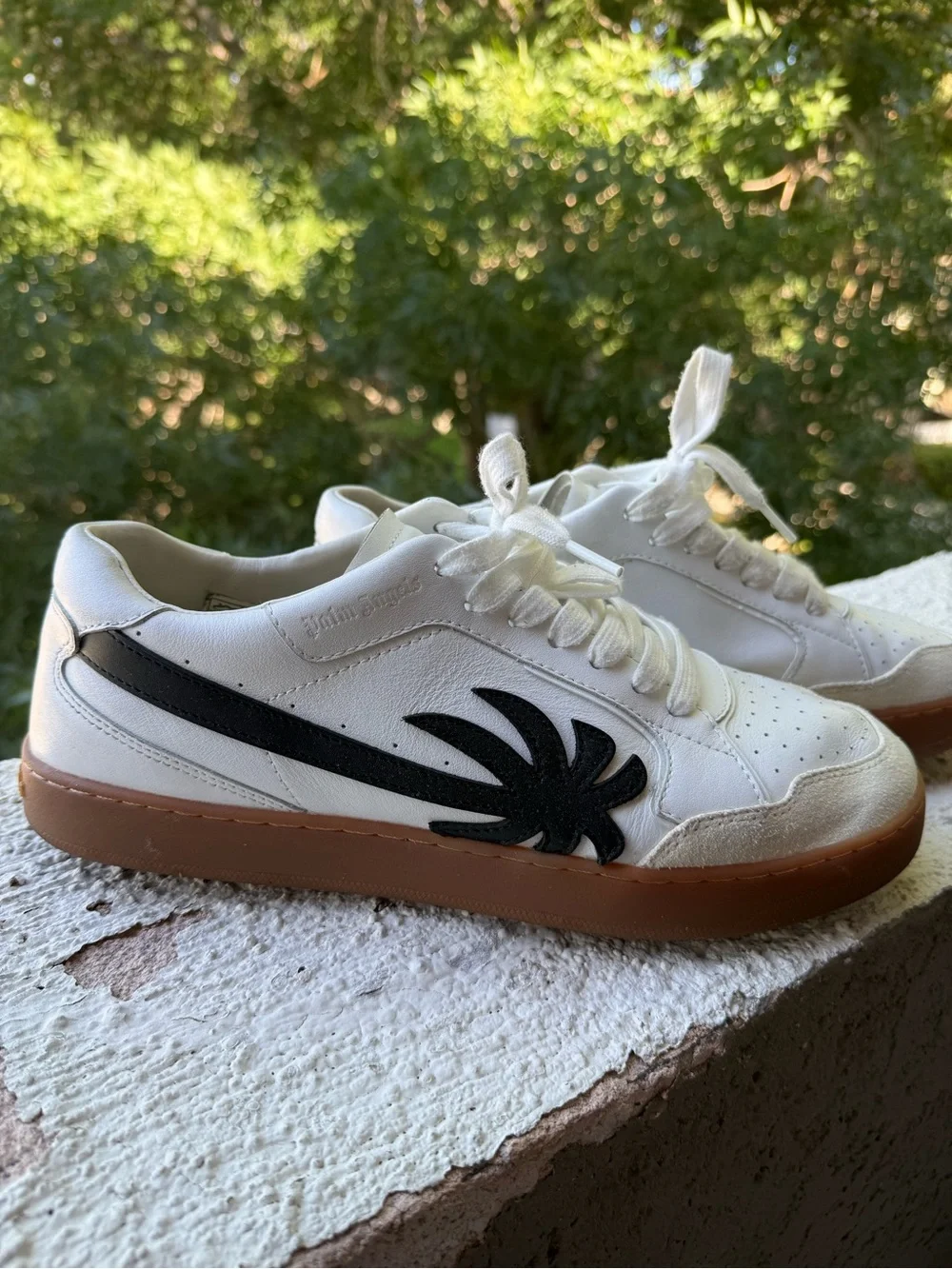 Palm Angels White Leather Sneakers with Black Palm Logo - Picture 9 of 11